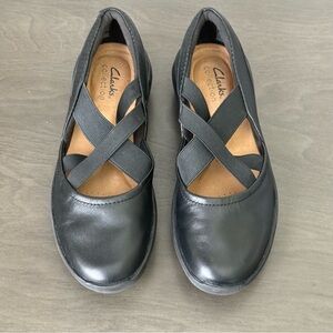 Clarks Kayleigh Cove Loafers Black Leather Sandals Slip Ons Size 6.5